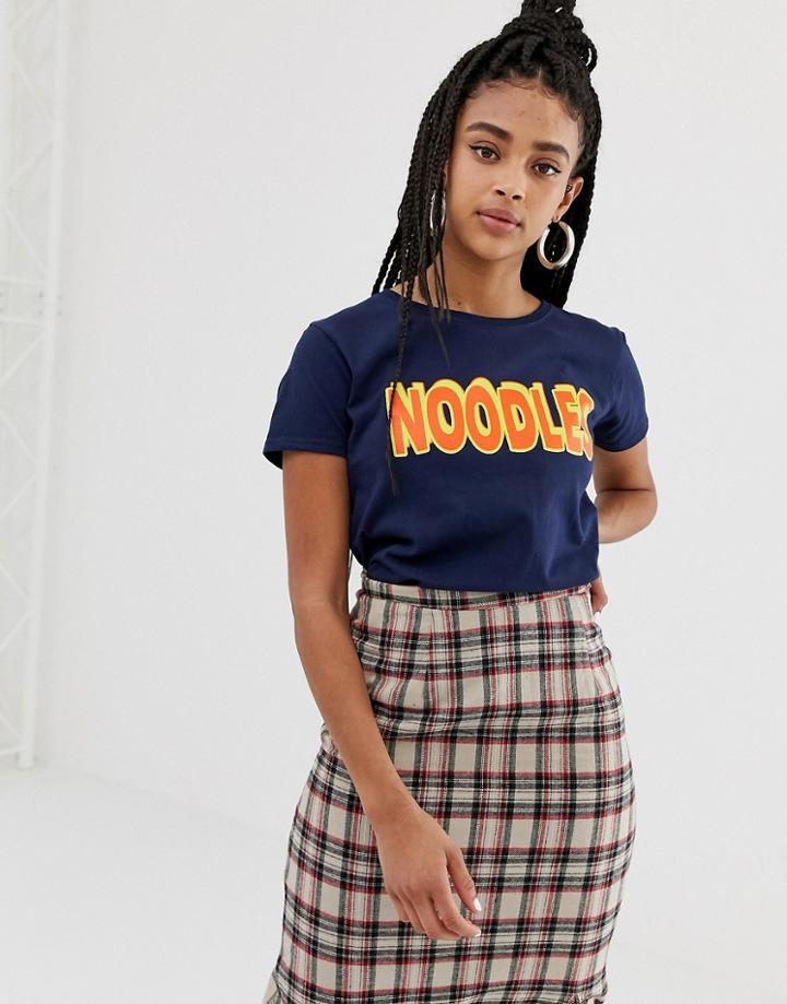 Daisy Street Boyfriend T-shirt With Noodles Print - Navy