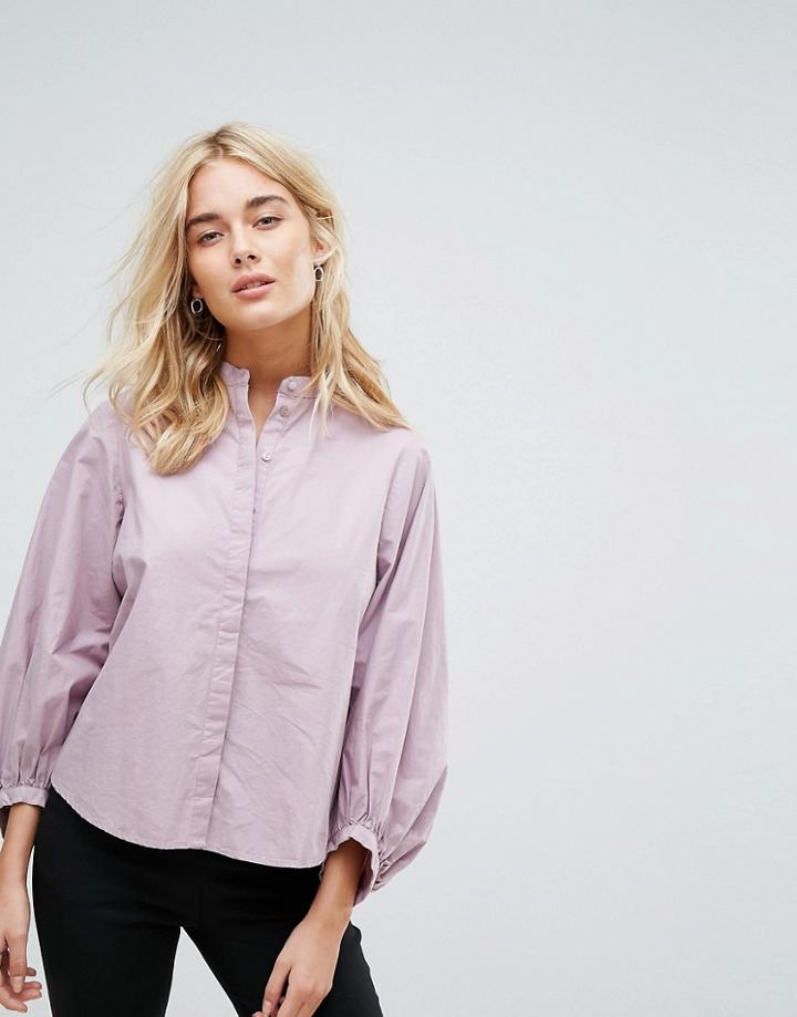 Vero Moda Collarless Puff Sleeve Shirt - Blue