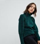 Warehouse Roll Neck Mutton Sleeve Chenille Sweater - Green