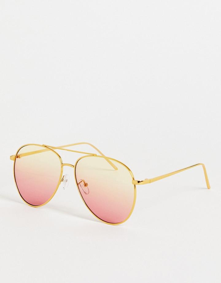 Asos Design Oversized Aviator Fashion Sunglasses In Ombre-gold