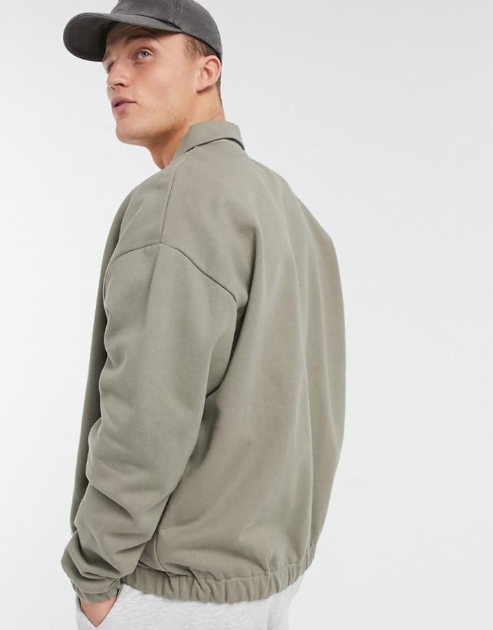 Asos Design Oversized Harrington Heavyweight Jersey Jacket In Khaki-green