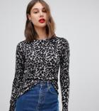 Warehouse Leopard Print Sweater In Gray - Multi