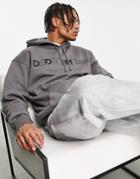 Dr Denim Chest Logo Hoodie With Backprint In Gray