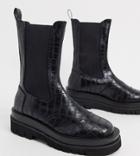 Z Code Z Wide Fit Nora Mid Calf Chunky Chelsea Boots In Black Croc