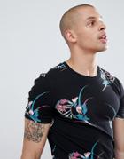Asos Design Muscle Fit T-shirt With All Over Floral Print - Black