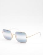 Ray-ban Square Metal Sunglasses In Gold With Blue Lens