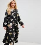 Alice & You Smock Dress In Sparse Floral - Black