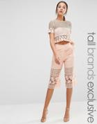 True Decadence Tall Mesh And Floral Lace Culottes - Peach