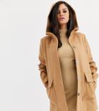 Asos Design Petite Hooded Slim Coat In Camel - Beige