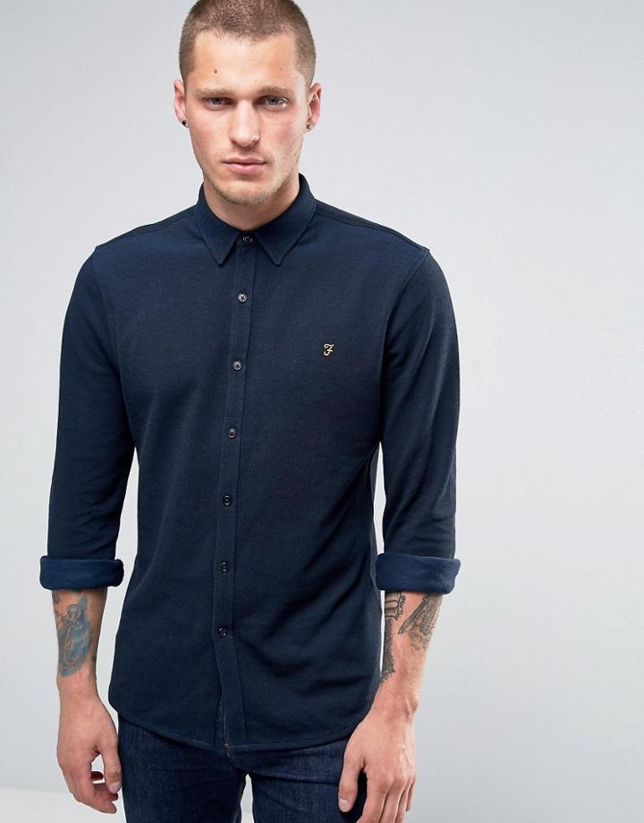 Farah Shirt In Pique Cotton Slim Fit Blue - Blue