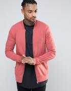 Asos Muscle Fit Jersey Bomber Jacket In Pink - Pink