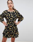 Miss Selfridge Tea Dress With Ruffle Sleeves In Floral Print - Multi