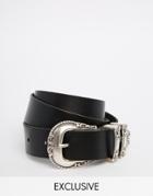 Retro Luxe London Leather Western Belt With Double Keeper - Black