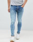 Saints Row Super Skinny Jeans In Acid Wash Blue - Blue