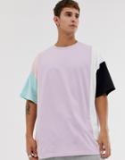 Asos Design Organic Cotton Oversized T-shirt With Vertical Color Block In Purple - Purple