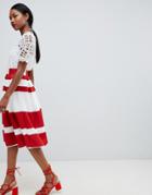 Asos Design Midi Scuba Prom Skirt In Red Stripe - Multi