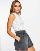 Asos Design High Neck Tank Top In Slubby Rib In White & Black-multi