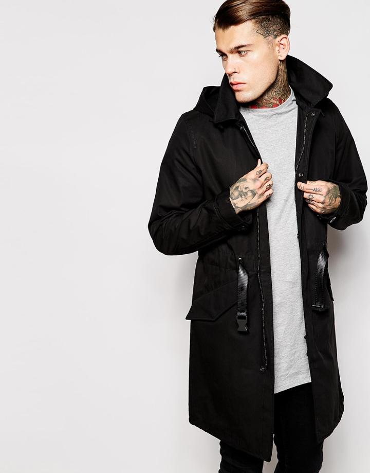 Diesel Jacket J-izuna Belted Hooded Trench - Black