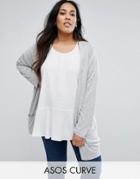 Asos Curve Cardigan In Fine Knit With Rib Detail - Gray