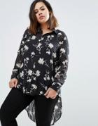 Koko Plus Dip Back Blouse In Floral Print - Black