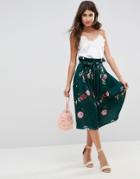 Asos Scuba Prom Skirt With Paperbag Waist In Floral Print - Multi