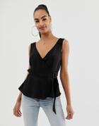 Asos Design Wrap Cami With Buckle Detail-black