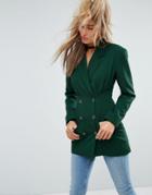 Asos Tailored Longline Blazer With Nipped In Waist And Military Buttons - Green