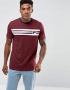 Fila Vintage T-shirt With Stripe Chest Logo In Burgundy - Red