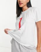 Calvin Klein Ck One Sleep Short Sleeve Logo T-shirt In White And Pink-multi