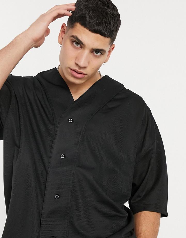 Asos Design Oversized Baseball T-shirt With Half Sleeve In Black Mesh