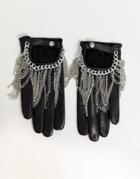 Asos Design Leather Touch Screen Gloves With Chain Detail-black