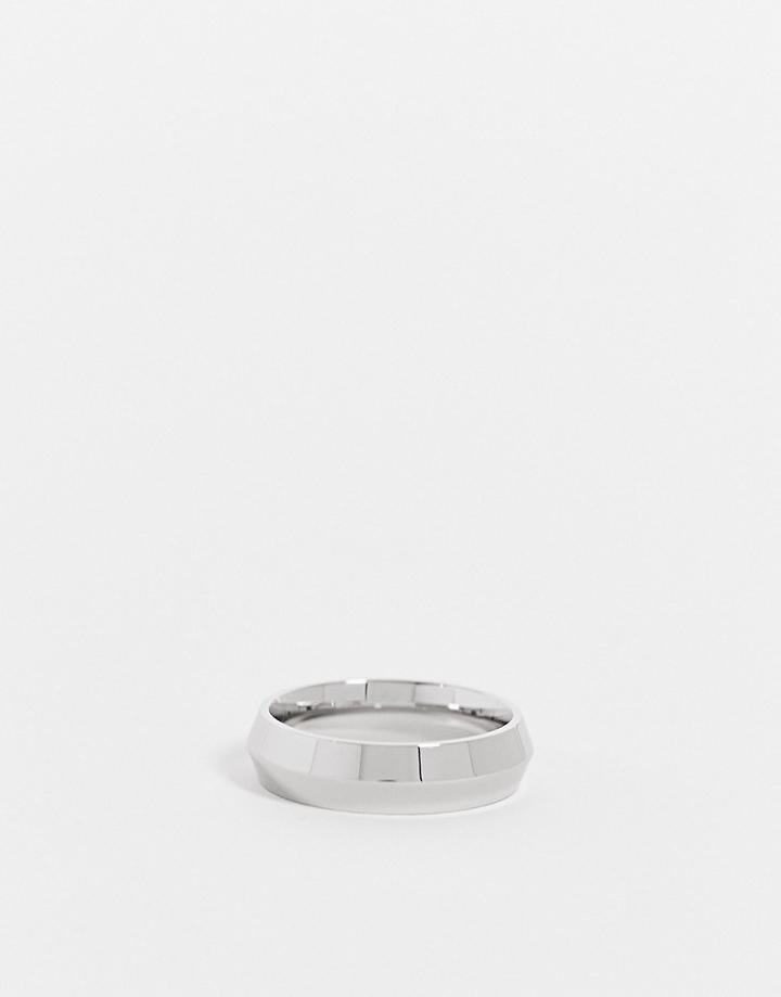 Asos Design Stainless Steel Band Ring With Knife Edge In Silver Tone