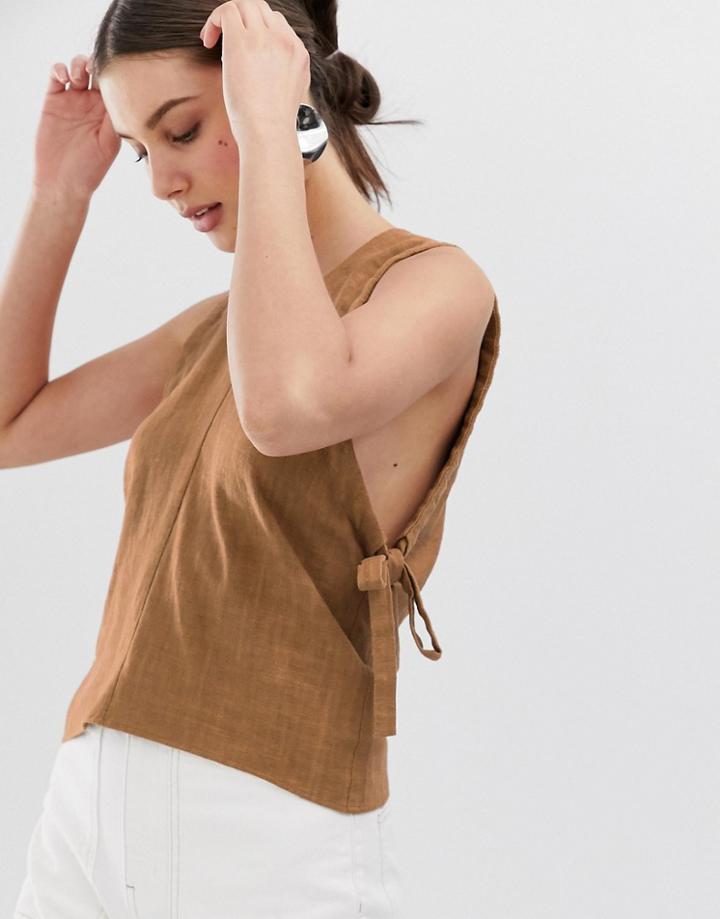 Asos White Linen Ruched Armhole Tank-red