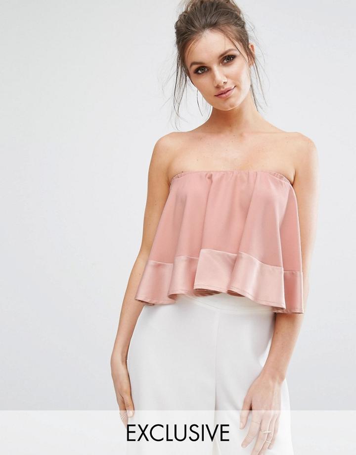 Missguided Contrast Ruffle Satin Bandeau Top - Orange