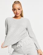 Asos Design Mix & Match Lounge Super Soft Rib Sweat With Channelling In Gray Marl-grey