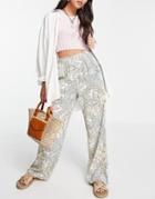 Only Wide Leg Pants In Paisley Print - Part Of A Set-green