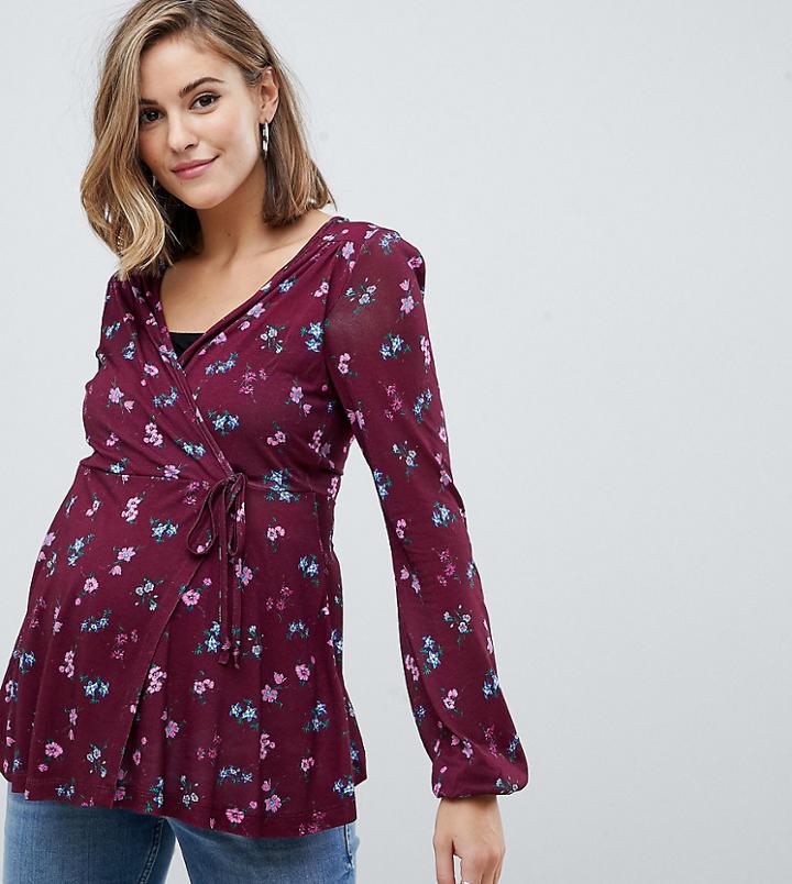Asos Design Maternity Nursing Wrap Top In Floral-multi