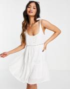 Asos Design Tie Shoulder Lace Insert Smock Mini Sundress In White