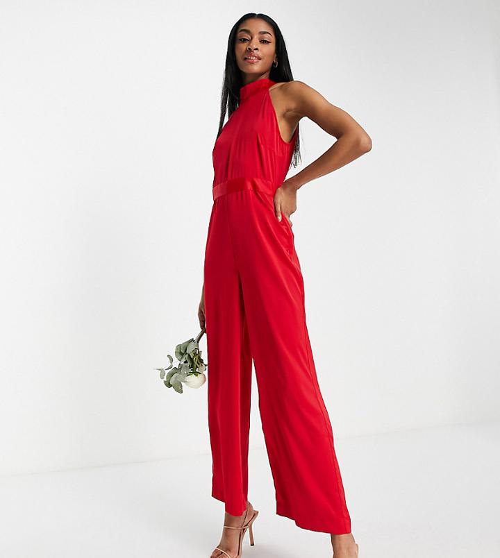 Y.a.s Bridesmaid Halterneck Jumpsuit In Red