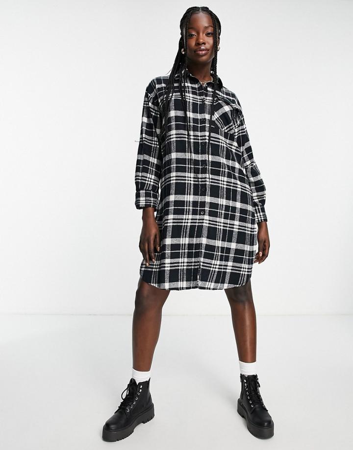 New Look Oversized Shirt Dress In Black Gingham