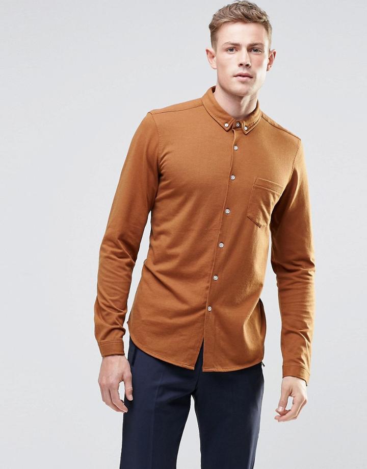 Asos Jersey Shirt In Rust With Long Sleeves - Rust