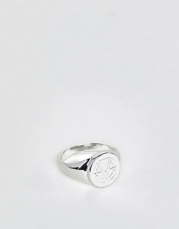 Chained & Able Enamel Logo Signet Ring In Silver & White - Silver