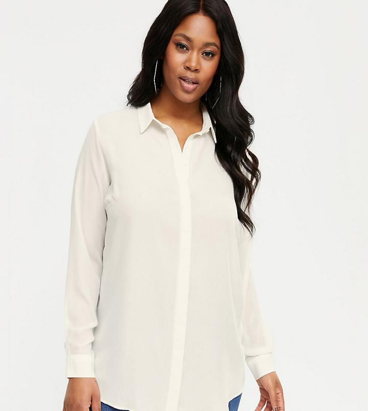 New Look Curve Classic Button Down Blouse In White