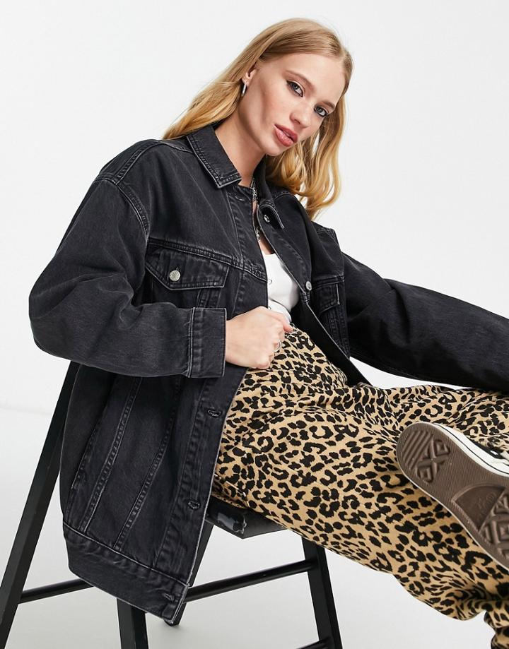 Topshop Dad Denim Jacket In Washed Black