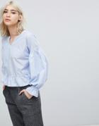 Only Dobby Spot Woven Top With Ruffle Hem - Blue