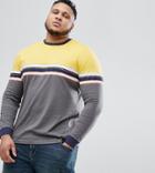Asos Design Plus Relaxed Long Sleeve T-shirt With Chest Stripe - Yellow