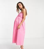 Glamorous Bloom Cami Trapeze Midi Dress With Shirring Bust In Pink