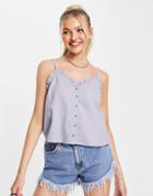 Asos Design Button Through Cami Sun Top With Frill In Lilac-no Color