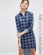 Noisy May Tall Oversized Check Shirt Dress - Multi