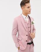 Asos Design Wedding Skinny Suit Jacket In Rose Pink Cross Hatch - Pink